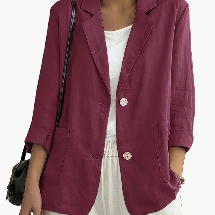 Linen Blazer Women Long Sleeve Button Front with Pockets