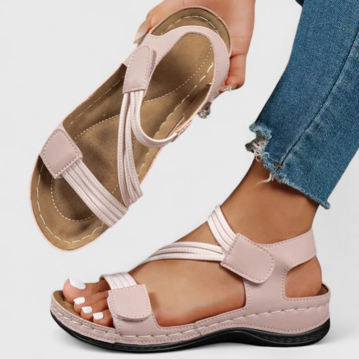 Women's Orthopedic Leather Hook Loop Ankle Strap Sandals