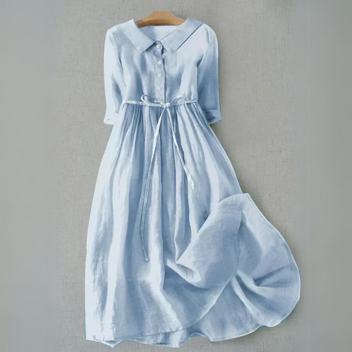 Women's Button Front Maxi Dress Tie Waist Collar