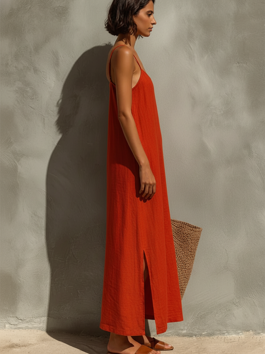 Women's Cotton Spaghetti Strap Square Neck Maxi Dress