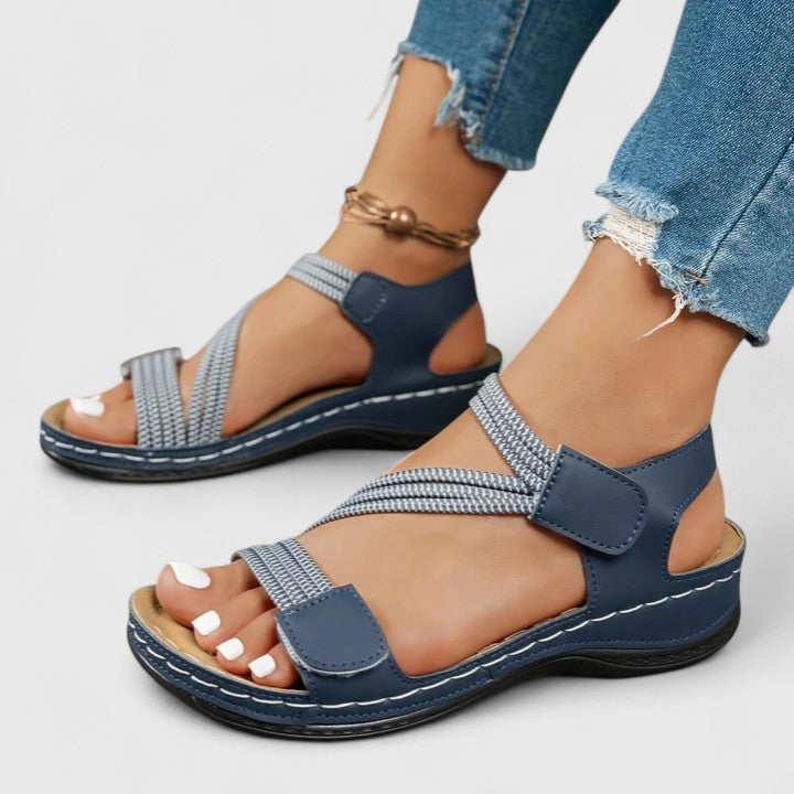 Women's Orthopedic Leather Hook Loop Ankle Strap Sandals