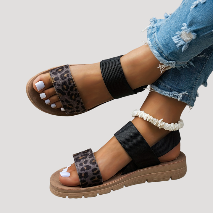 Women’s Comfortable Leopard Print Cross Strap Flat Sandals