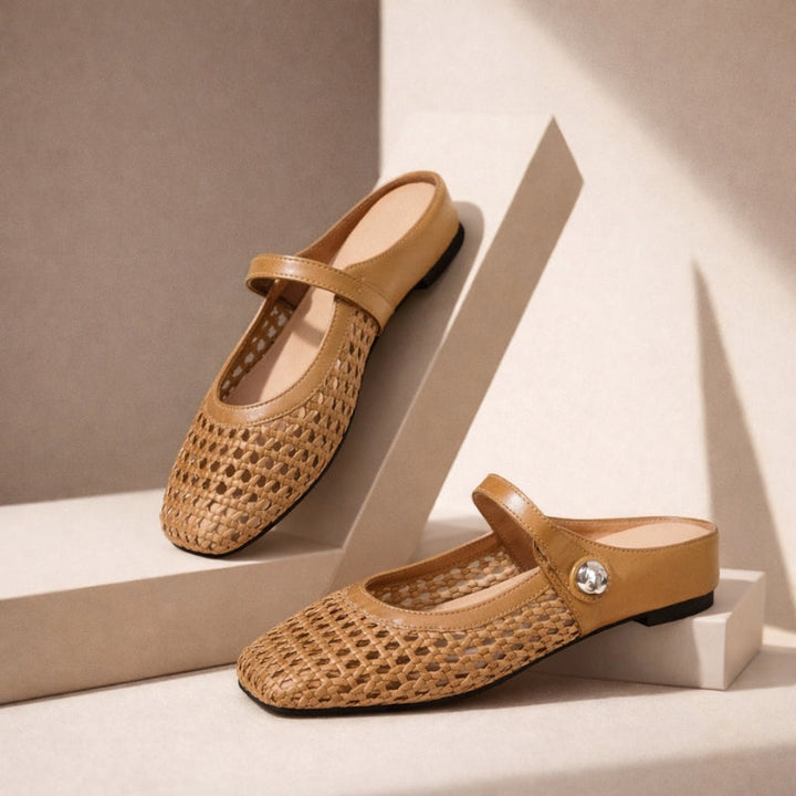 Women's Orthopaedic Mary Jane Mules Woven Flat Slip On Shoes