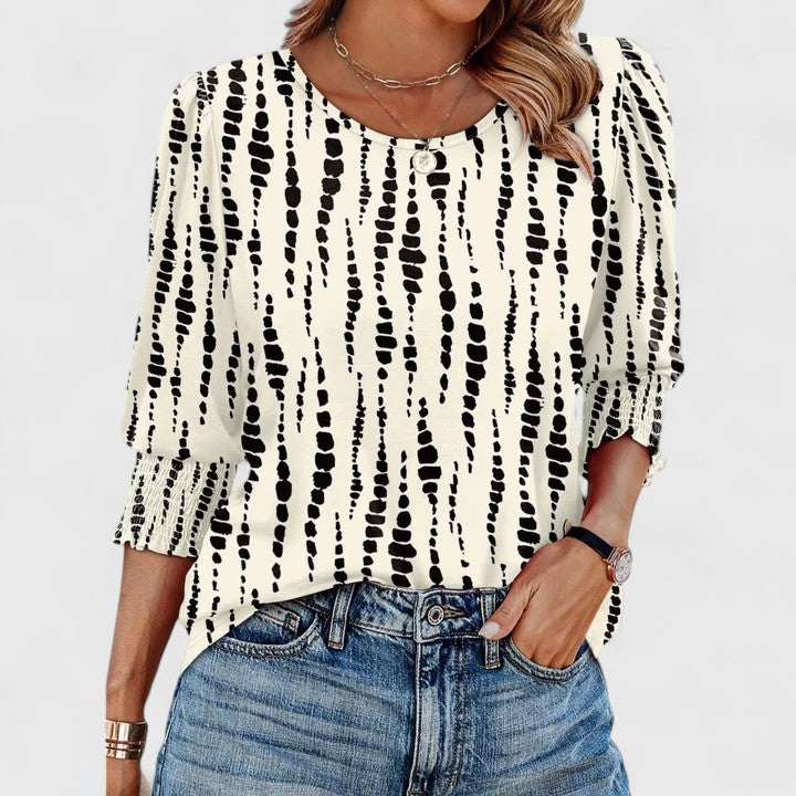 Women's 3/4 Sleeve Crew Neck Top with Smocked Cuffs
