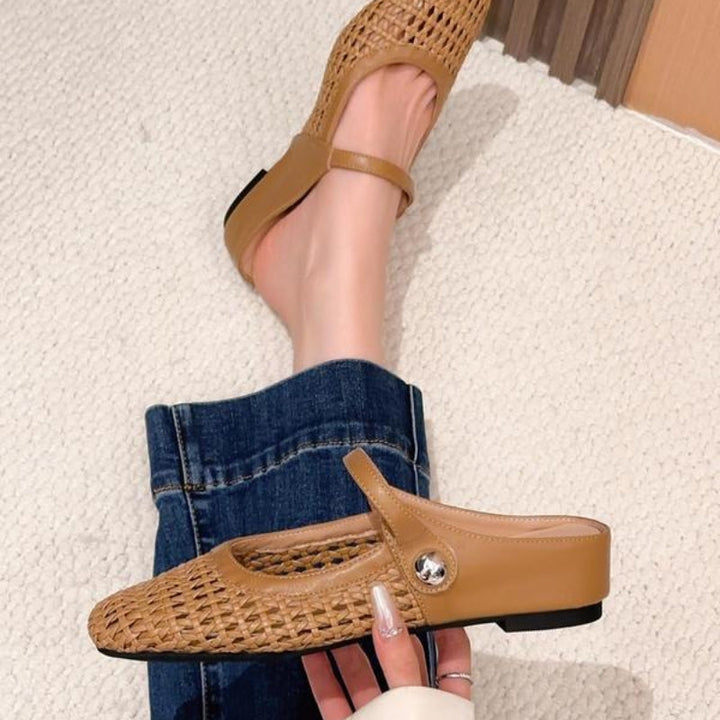 Women's Orthopaedic Mary Jane Mules Woven Flat Slip On Shoes