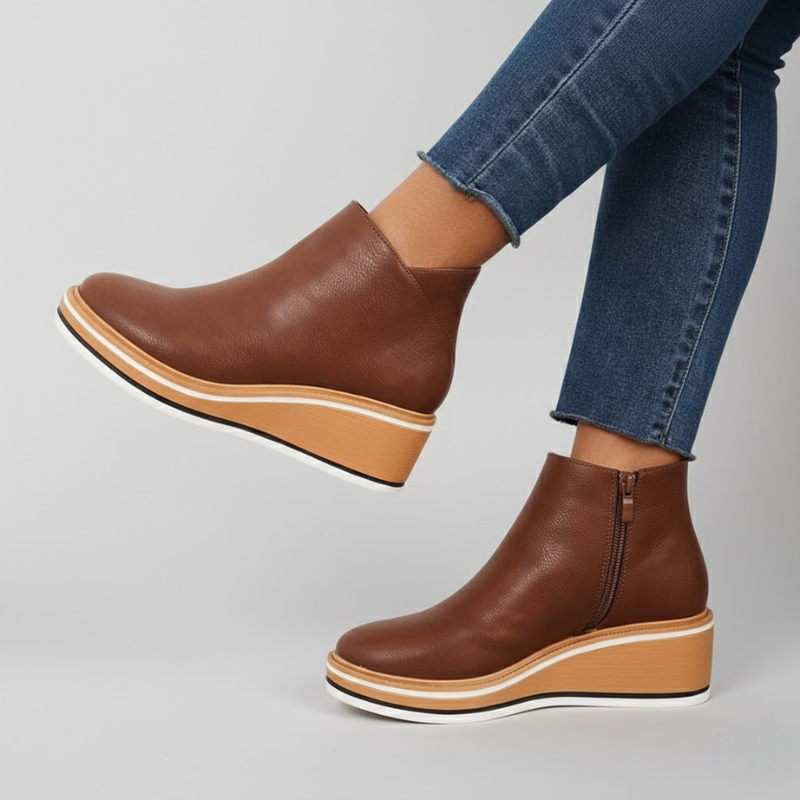 Women's Orthopedic Leather Wedge Ankle Boots