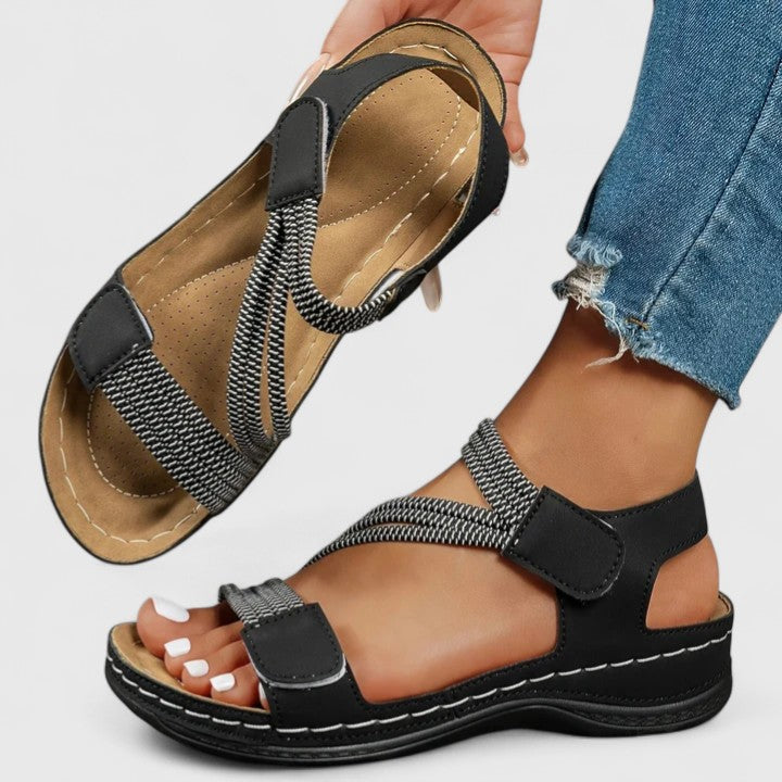 Women's Orthopedic Leather Hook Loop Ankle Strap Sandals