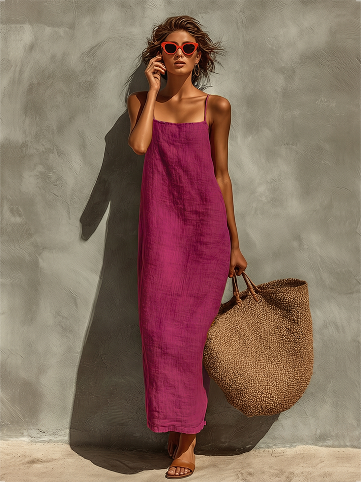 Women's Cotton Spaghetti Strap Square Neck Maxi Dress