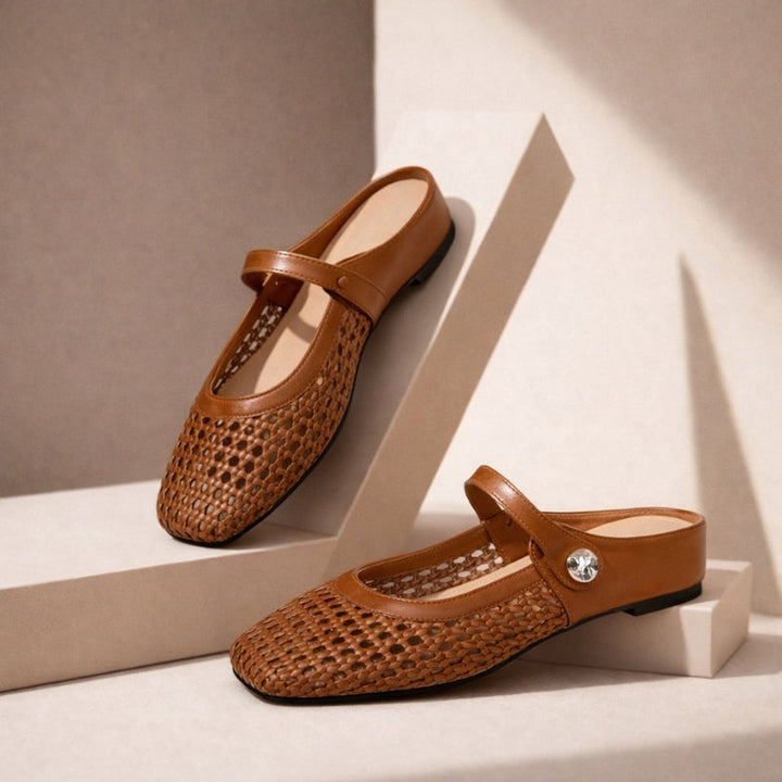 Women's Orthopaedic Mary Jane Mules Woven Flat Slip On Shoes