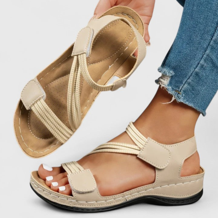 Women's Orthopedic Leather Hook Loop Ankle Strap Sandals