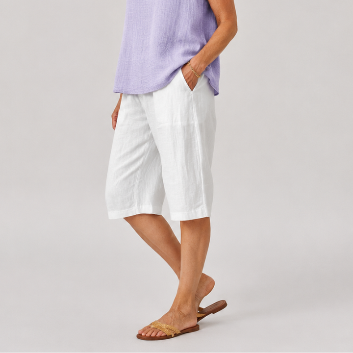 Women's Knee Length Shorts with Side Pockets and Straight Leg Fit