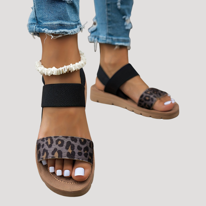 Women’s Comfortable Leopard Print Cross Strap Flat Sandals