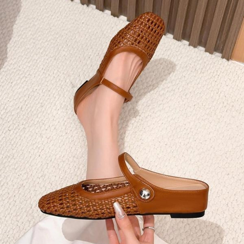 Women's Orthopaedic Mary Jane Mules Woven Flat Slip On Shoes