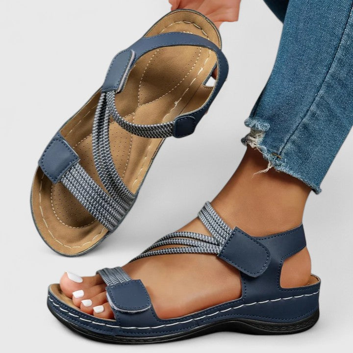 Women's Orthopedic Leather Hook Loop Ankle Strap Sandals