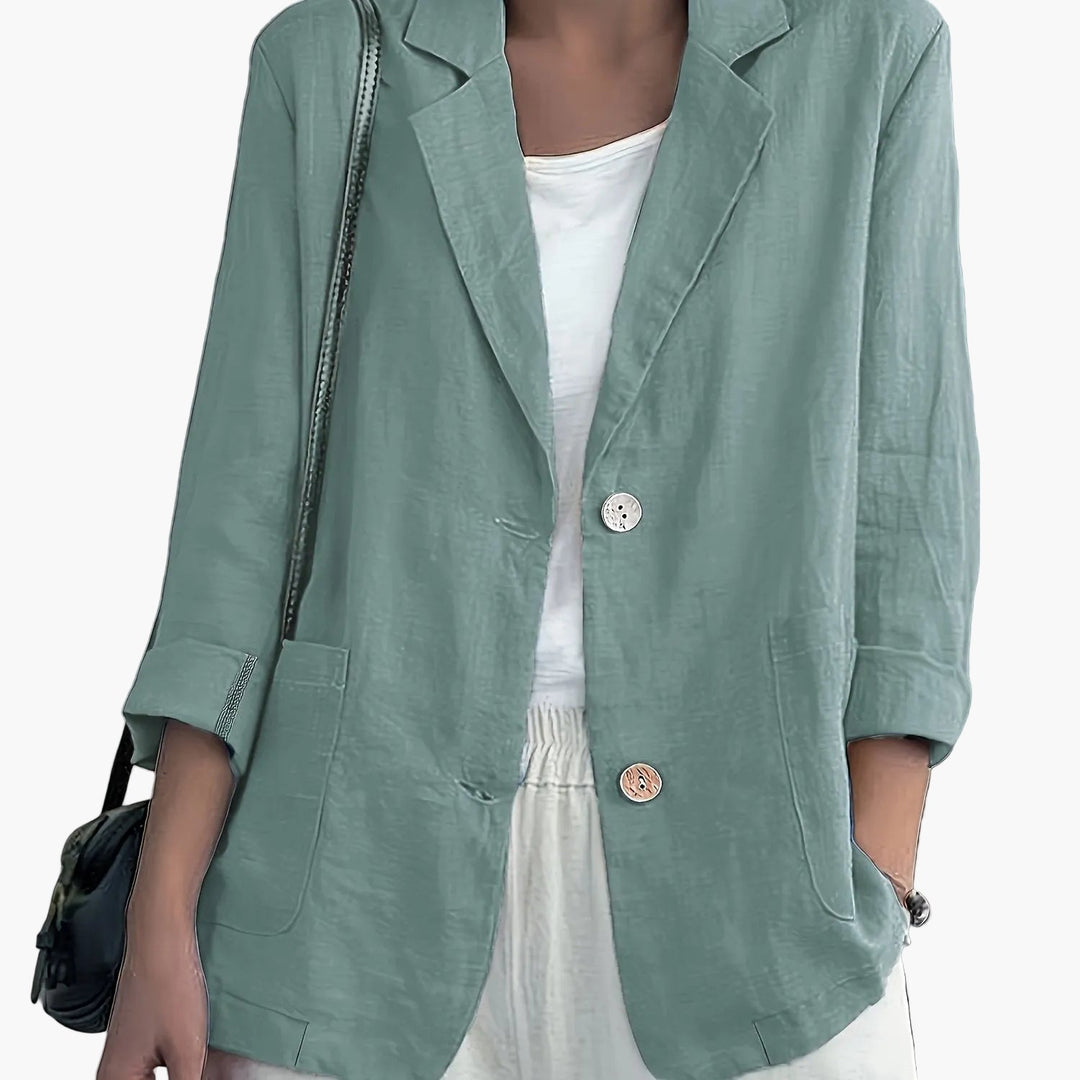 Linen Blazer Women Long Sleeve Button Front with Pockets