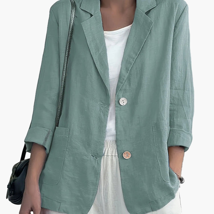 Linen Blazer Women Long Sleeve Button Front with Pockets