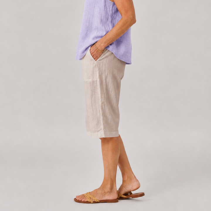 Women's Knee Length Shorts with Side Pockets and Straight Leg Fit