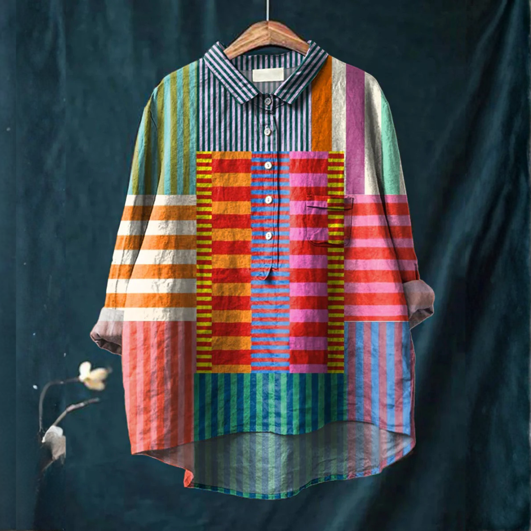 Women's Linen Patterned Shirt Relaxed Fit Button Down