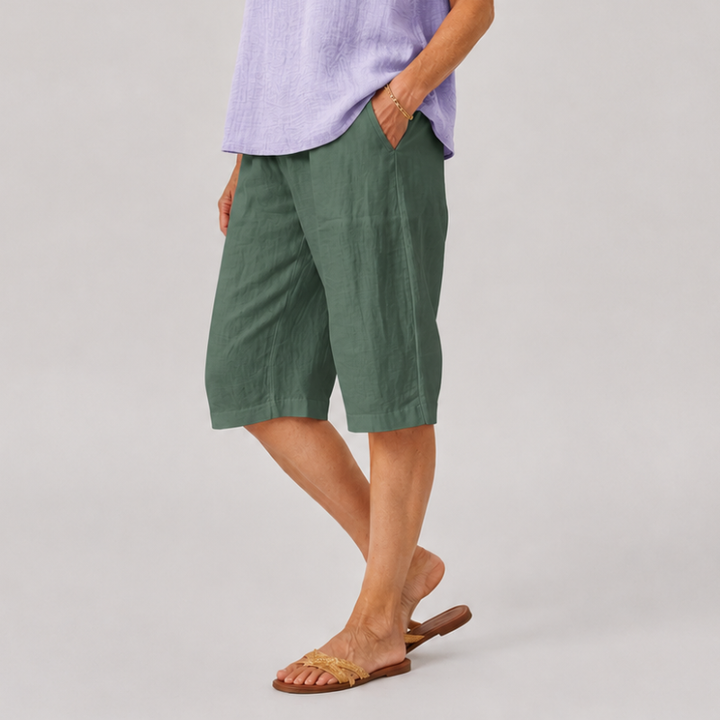 Women's Knee Length Shorts with Side Pockets and Straight Leg Fit