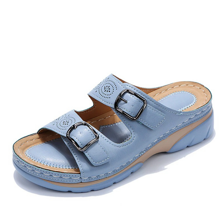 Women's Orthopaedic Double Buckle Cutout Wedge Mule Sandals