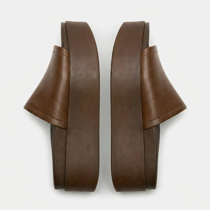 Women's Leather Platform Slide Sandals