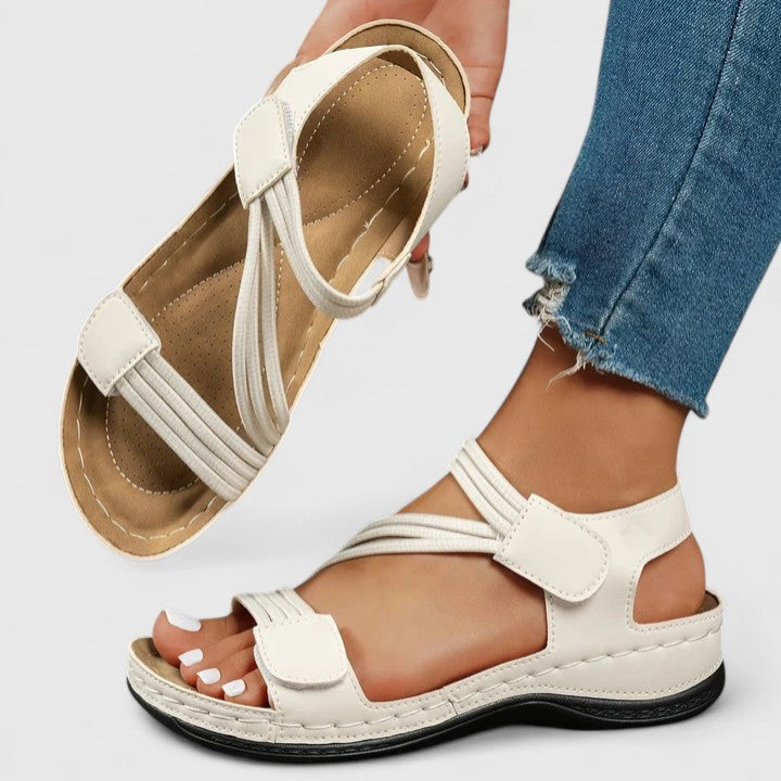 Women's Orthopedic Leather Hook Loop Ankle Strap Sandals
