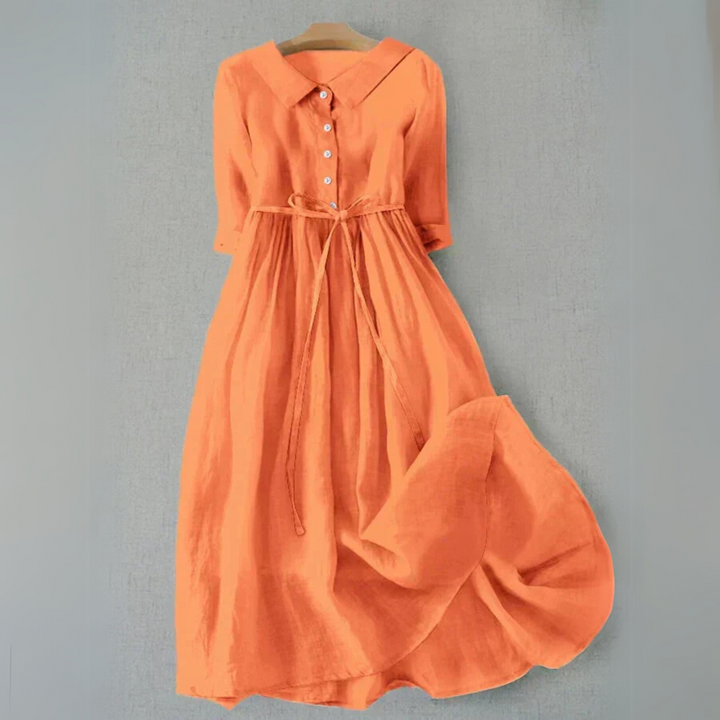 Women's Button Front Maxi Dress Tie Waist Collar