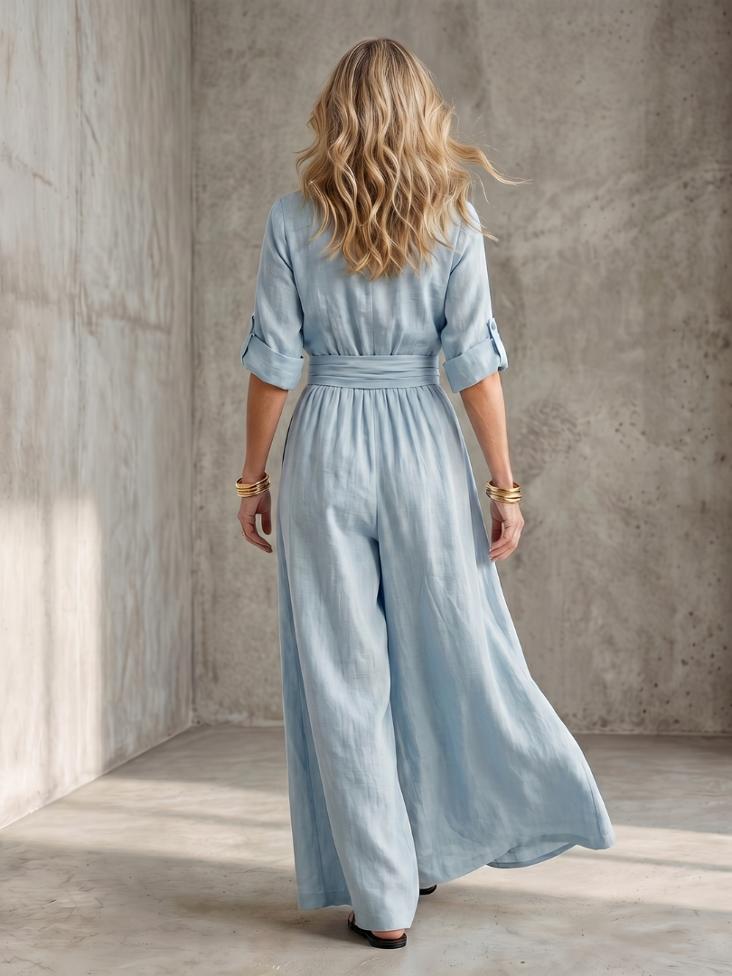 Women's Cross-Front Wide-Leg Gathered Waist Maxi Jumpsuit