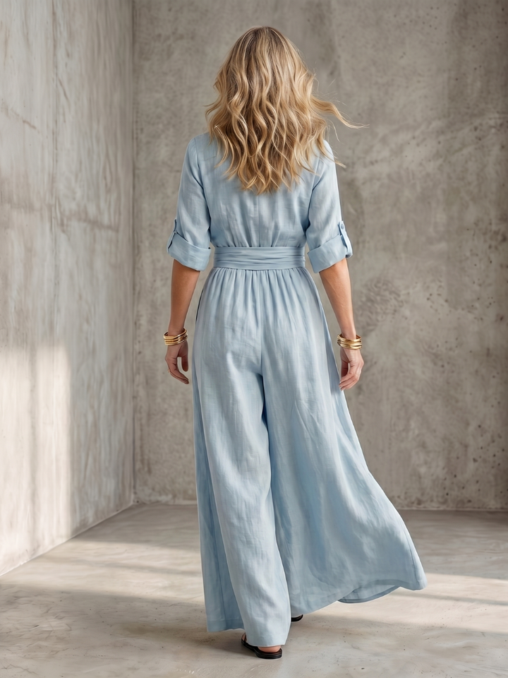 Women's Cross-Front Wide-Leg Gathered Waist Maxi Jumpsuit