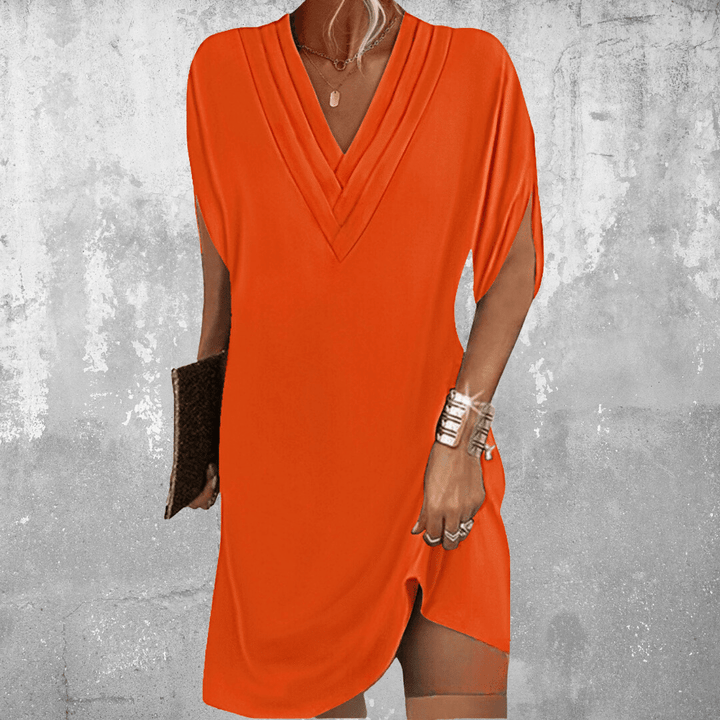 Women's Elegant Tummy Covering V-Neck Dress Sleeve Cutout