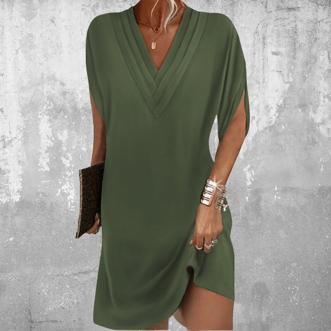 Women's Elegant Tummy Covering V-Neck Dress Sleeve Cutout