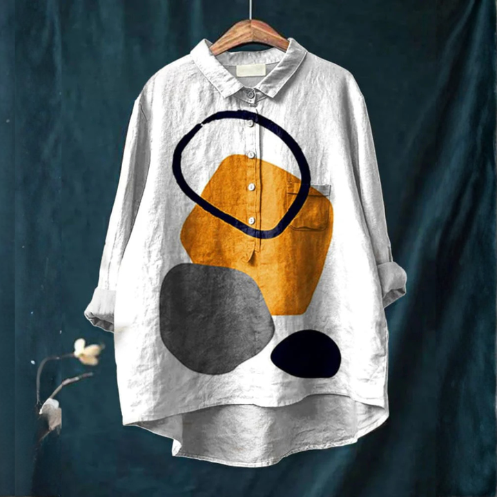 Women's Linen Patterned Shirt Relaxed Fit Button Down