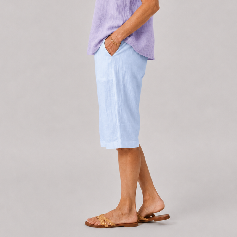 Women's Knee Length Shorts with Side Pockets and Straight Leg Fit