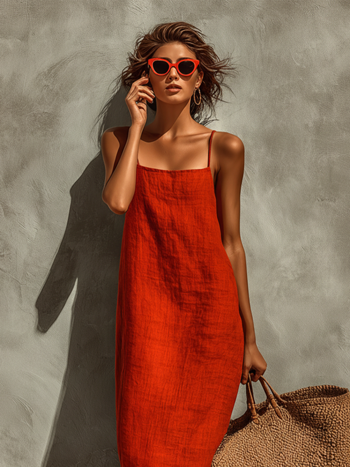 Women's Cotton Spaghetti Strap Square Neck Maxi Dress
