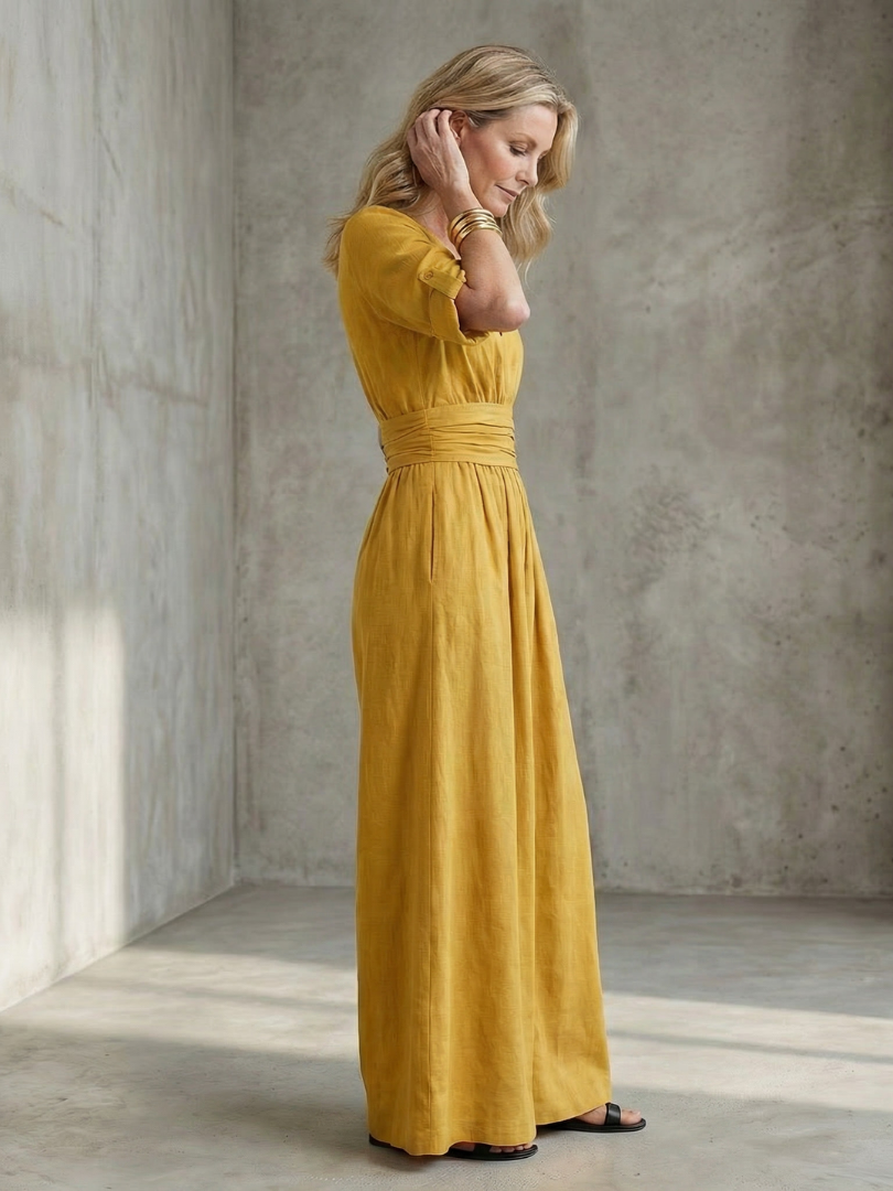 Women's Cross-Front Wide-Leg Gathered Waist Maxi Jumpsuit