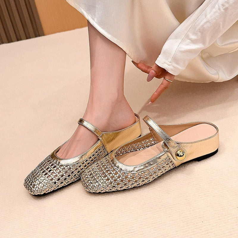 Women's Orthopaedic Mary Jane Mules Woven Flat Slip On Shoes