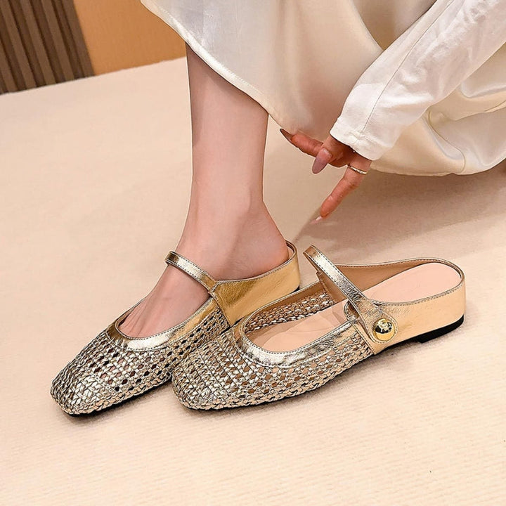 Women's Orthopaedic Mary Jane Mules Woven Flat Slip On Shoes