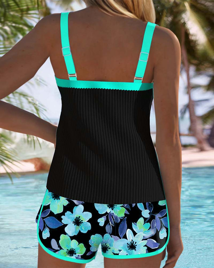 Women's Two-Piece Tankini Set Tummy Control Floral Shorts