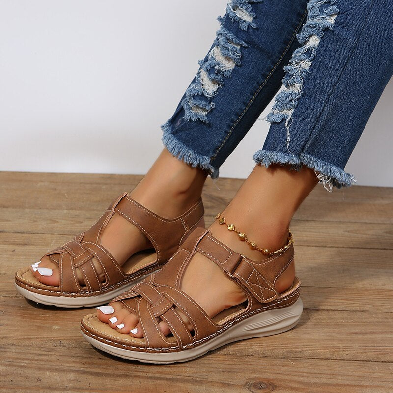 Women's Orthopaedic Arch Support Sandals Velcro Cutout Flat