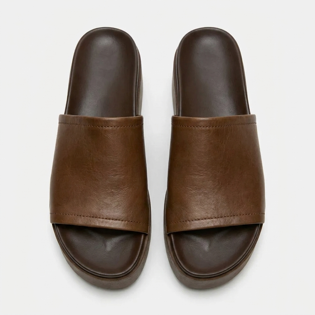 Women's Leather Platform Slide Sandals
