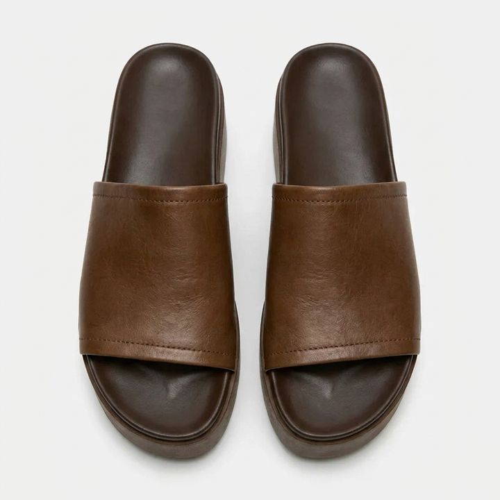 Women's Leather Platform Slide Sandals