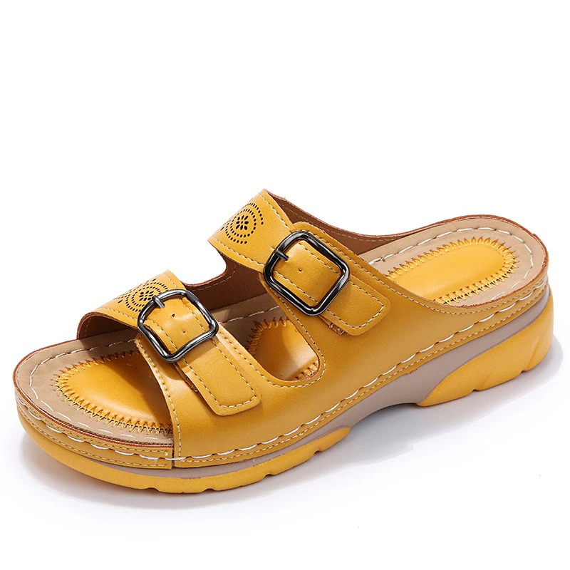 Women's Orthopaedic Double Buckle Cutout Wedge Mule Sandals