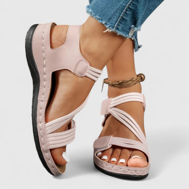 Women's Orthopedic Leather Hook Loop Ankle Strap Sandals