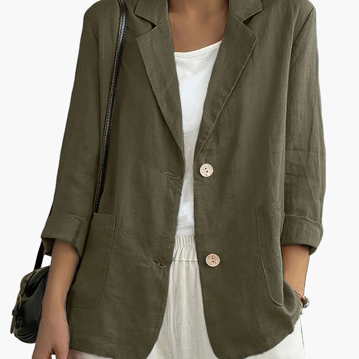 Linen Blazer Women Long Sleeve Button Front with Pockets