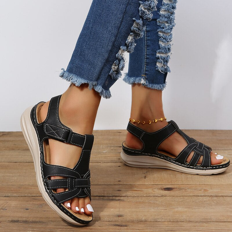 Women's Orthopaedic Arch Support Sandals Velcro Cutout Flat