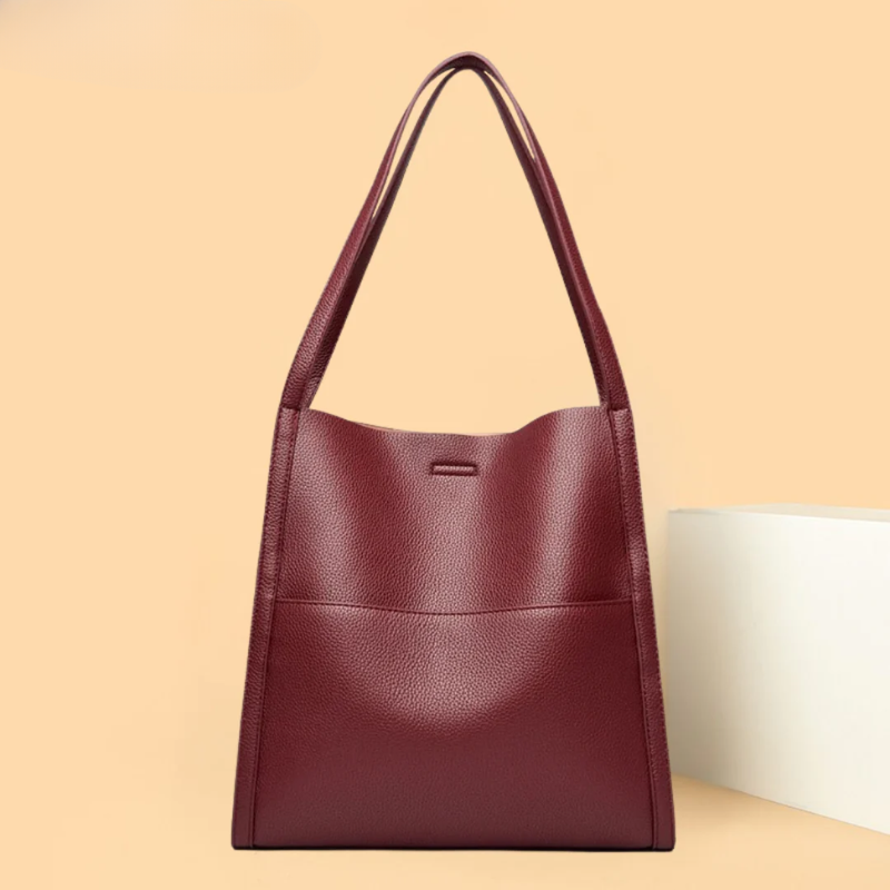 Women's Leather Tote Bag with Front Pocket Detail