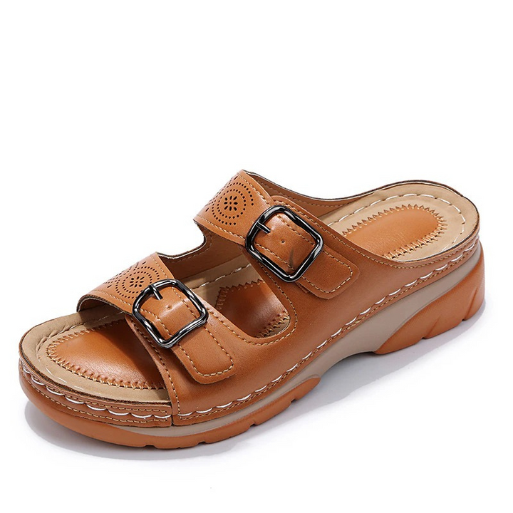 Women's Orthopaedic Double Buckle Cutout Wedge Mule Sandals
