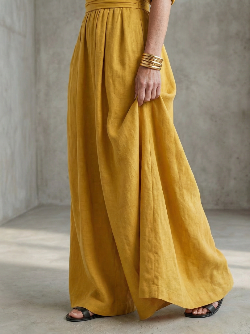 Women's Cross-Front Wide-Leg Gathered Waist Maxi Jumpsuit