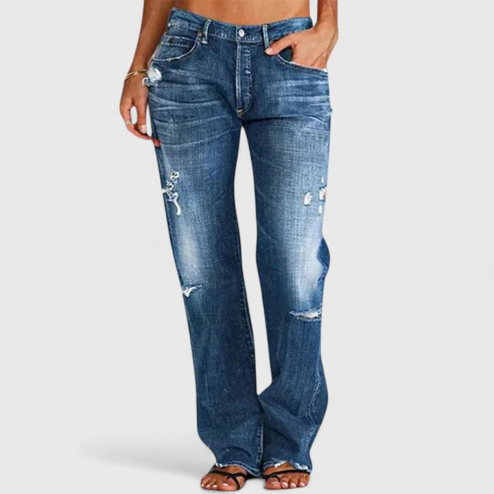 Women's Low Rise Distressed Straight Leg Jeans