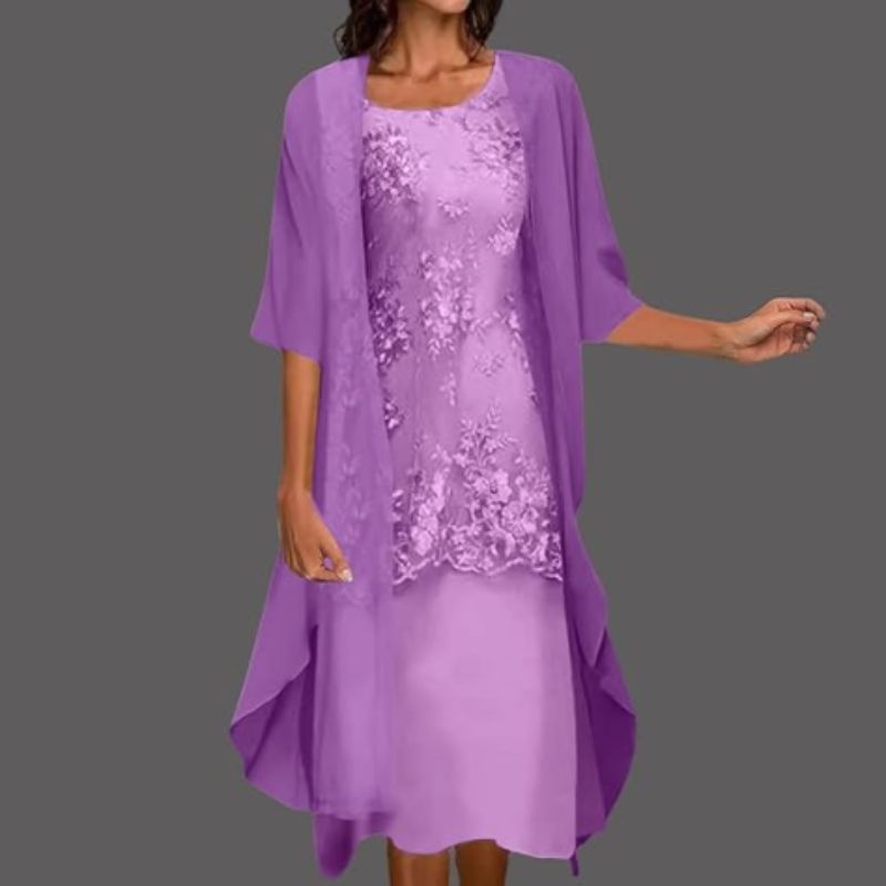Women's Floral Lace Midi Dress with Sheer Cardigan Set
